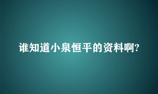 谁知道小泉恒平的资料啊?