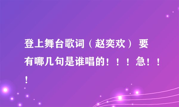 登上舞台歌词（赵奕欢） 要有哪几句是谁唱的！！！急！！！