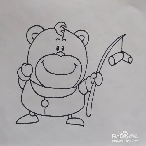 怎么画一只正在放鞭炮的小熊卡通儿童简笔画？