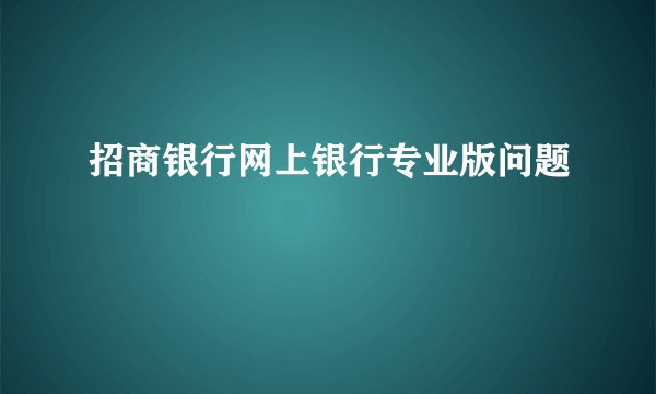 招商银行网上银行专业版问题
