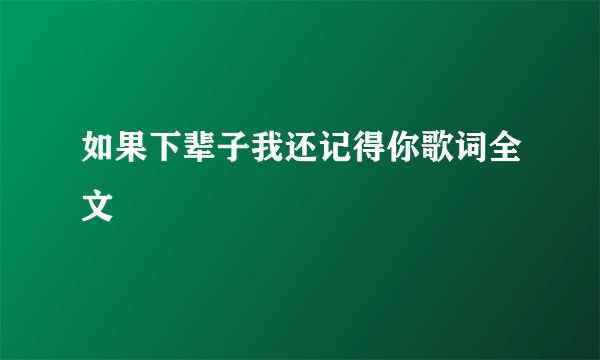 如果下辈子我还记得你歌词全文