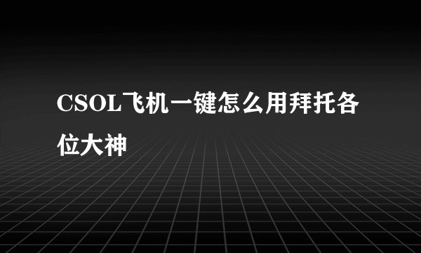 CSOL飞机一键怎么用拜托各位大神