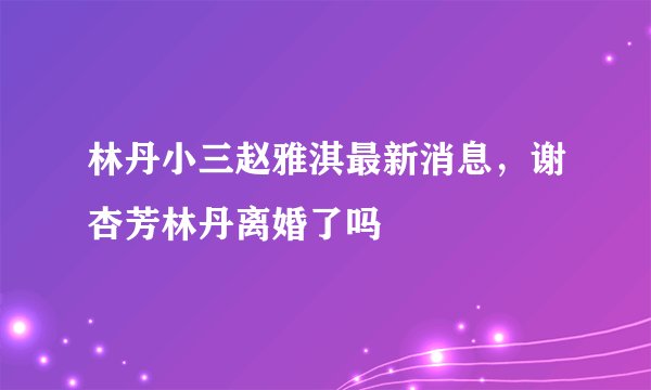林丹小三赵雅淇最新消息，谢杏芳林丹离婚了吗