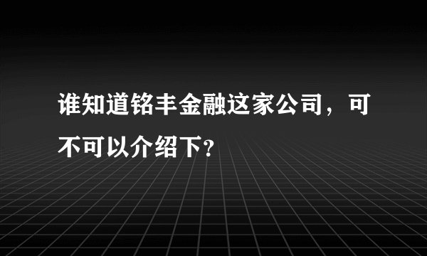 谁知道铭丰金融这家公司，可不可以介绍下？