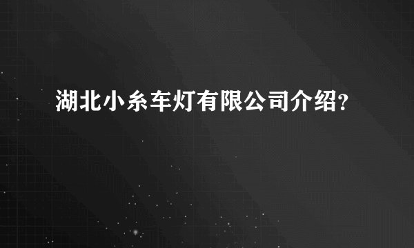 湖北小糸车灯有限公司介绍？