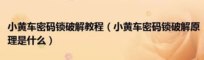 小黄车密码锁破解教程（小黄车密码锁破解原理是什么）