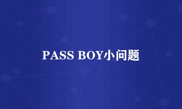 PASS BOY小问题