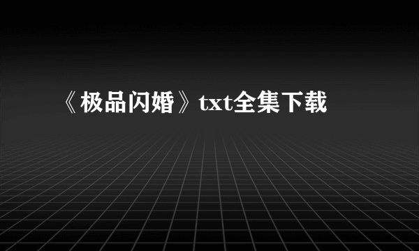 《极品闪婚》txt全集下载