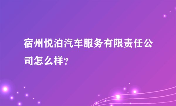 宿州悦泊汽车服务有限责任公司怎么样？