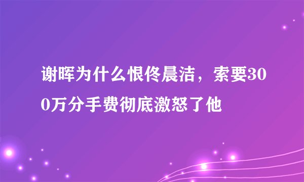 谢晖为什么恨佟晨洁，索要300万分手费彻底激怒了他
