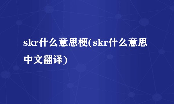 skr什么意思梗(skr什么意思中文翻译)