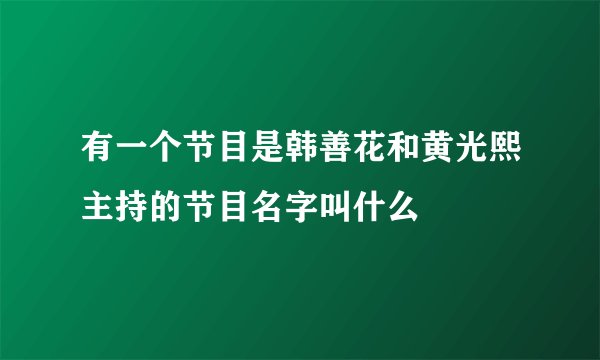有一个节目是韩善花和黄光熙主持的节目名字叫什么