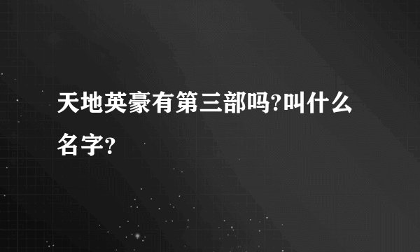 天地英豪有第三部吗?叫什么名字？