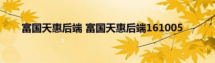 富国天惠后端 富国天惠后端161005