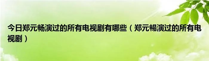 今日郑元畅演过的所有电视剧有哪些（郑元暢演过的所有电视剧）
