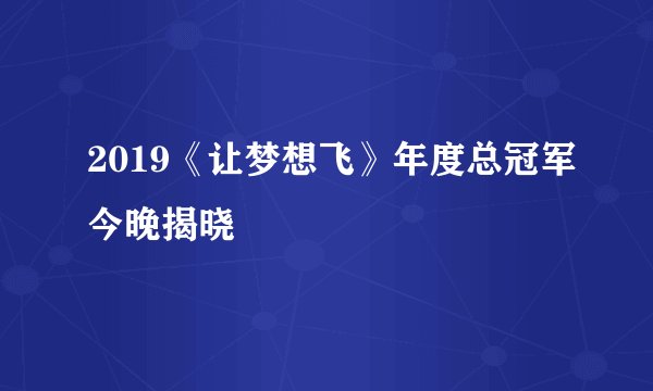 2019《让梦想飞》年度总冠军今晚揭晓