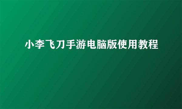 小李飞刀手游电脑版使用教程