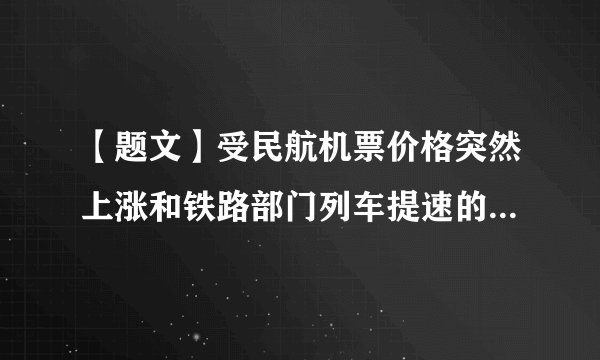 【题文】受民航机票价格突然上涨和铁路部门列车提速的影响，2008年“五一”黄金周期间去昆明游客乘坐民航班机的旅客人数大幅减少，乘坐火车出行的旅客大幅增加。据初步统计，“五一”黄金周期间民航抵昆航班1 025班，仅同比增加了1.08%，但旅客人数下降了12.43%。与此同时，铁路开行列车车次减少了14.67%，但运抵旅客人数却增长了12.94%。用所学的经济学知识回答：民航旅客减少的原因是什么？为什么民航价格的上涨没有引起去昆明游客的减少？