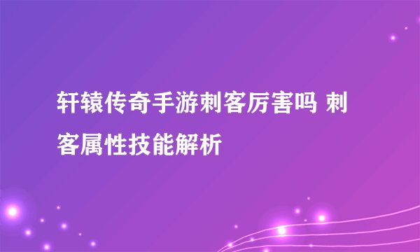轩辕传奇手游刺客厉害吗 刺客属性技能解析