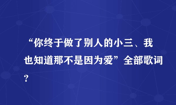 “你终于做了别人的小三、我也知道那不是因为爱”全部歌词？